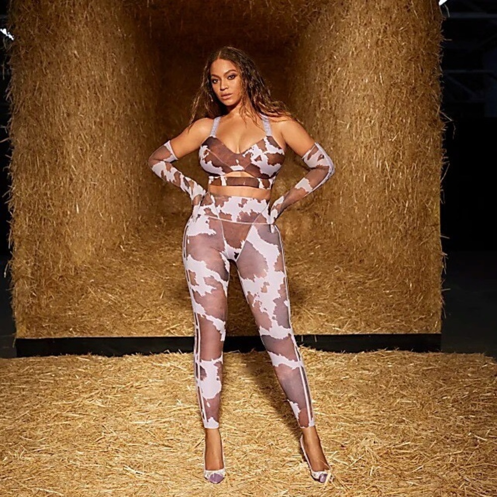 Limited edition IVY PARK X ADIDAS purple, cow print, cut out sports bra.